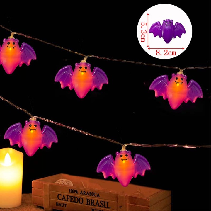 Halloween dekoratív füzér, tökös fények, 1.5m, 10 lámpa, többszínű
