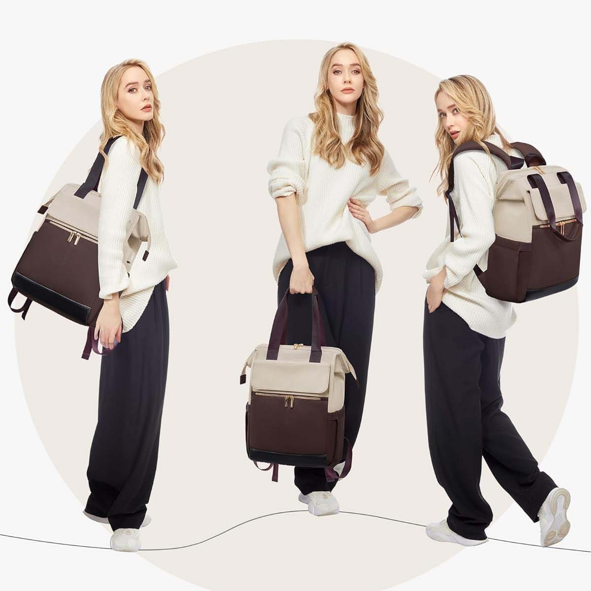 Rucsac laptop 15.6 inch, capacitate mare, 14 buzunare, impermeabil, alb cu albastru, 35x14x45cm