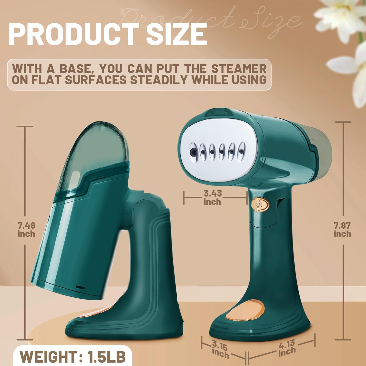 Fier de calcat cu abur portabil, 1500W, design compact, 127ml, verde