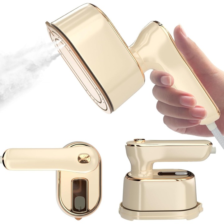 Fier de calcat cu abur mini, 2 in 1, rotativ 180°, bej, dimensiuni portabile