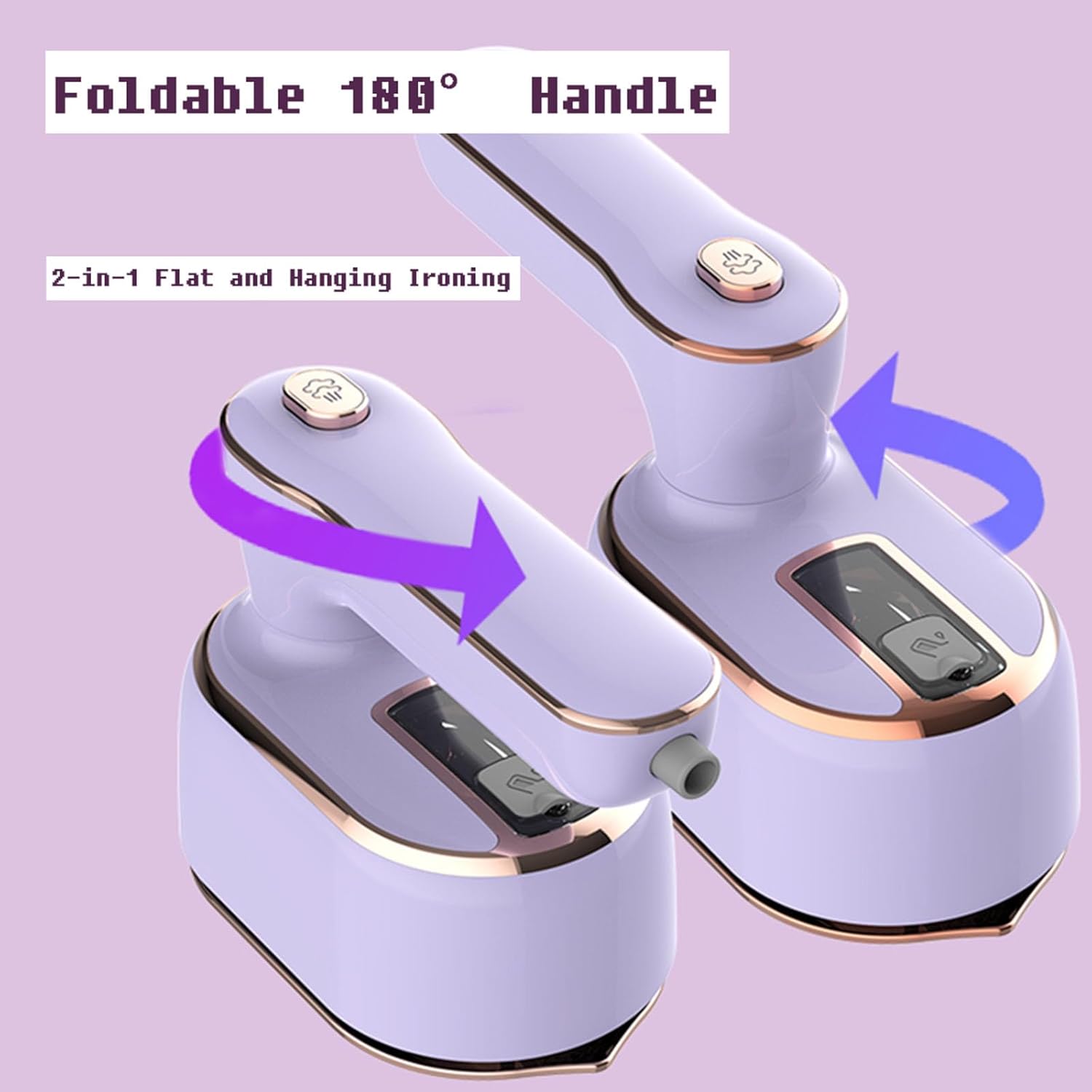 Fier de calcat cu abur portabil mini, 2 in 1, rotativ 180°, ceramica, albastru inchis