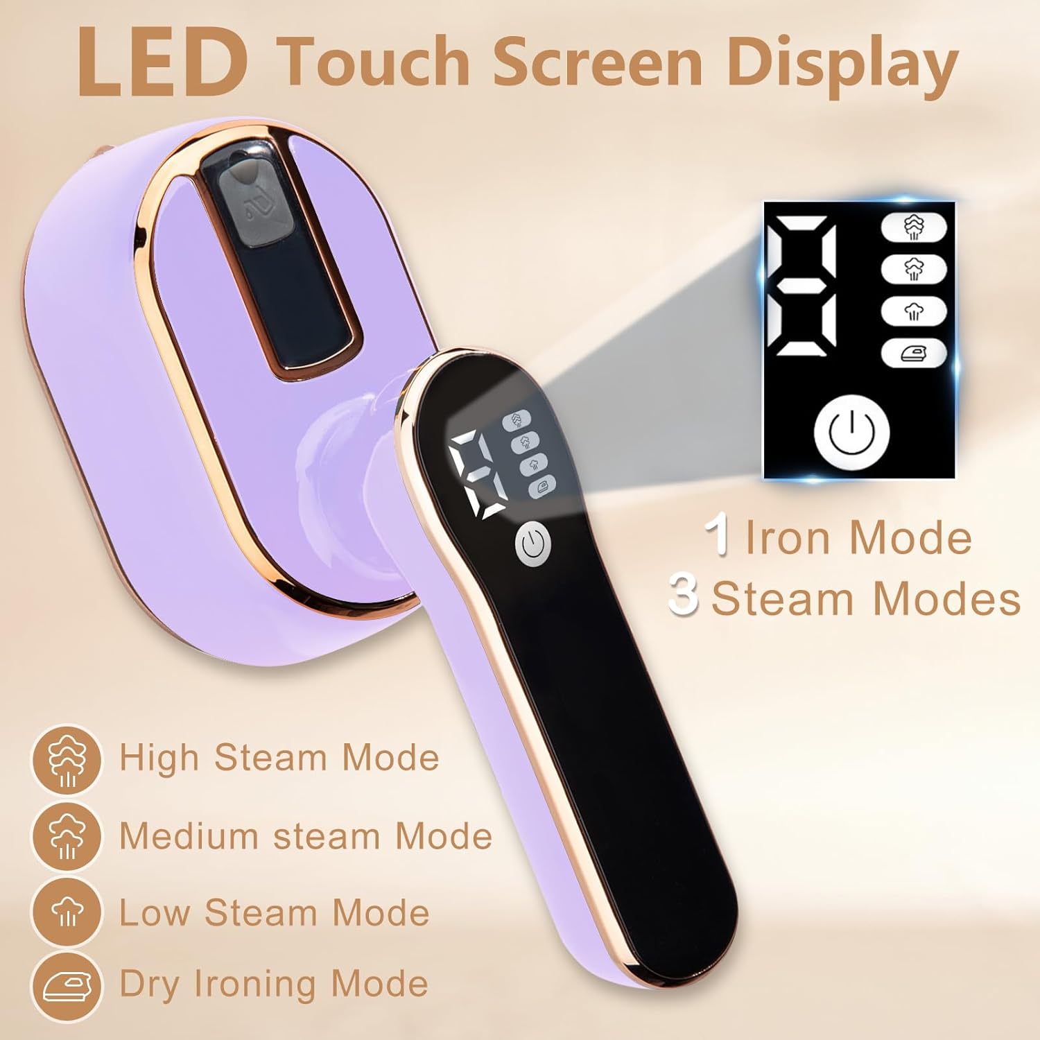 Fier de calcat cu abur portabil, LED, 100ml, 3 setari de abur, albastru