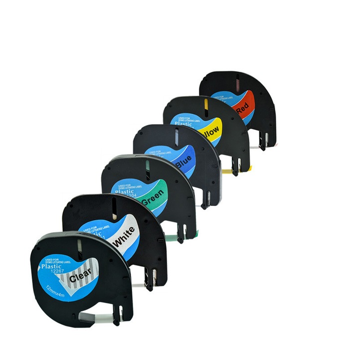 Set benzi etichete, alb, 12mm x 4m, compatibile cu Dymo LetraTag LT100H LT100T QX50