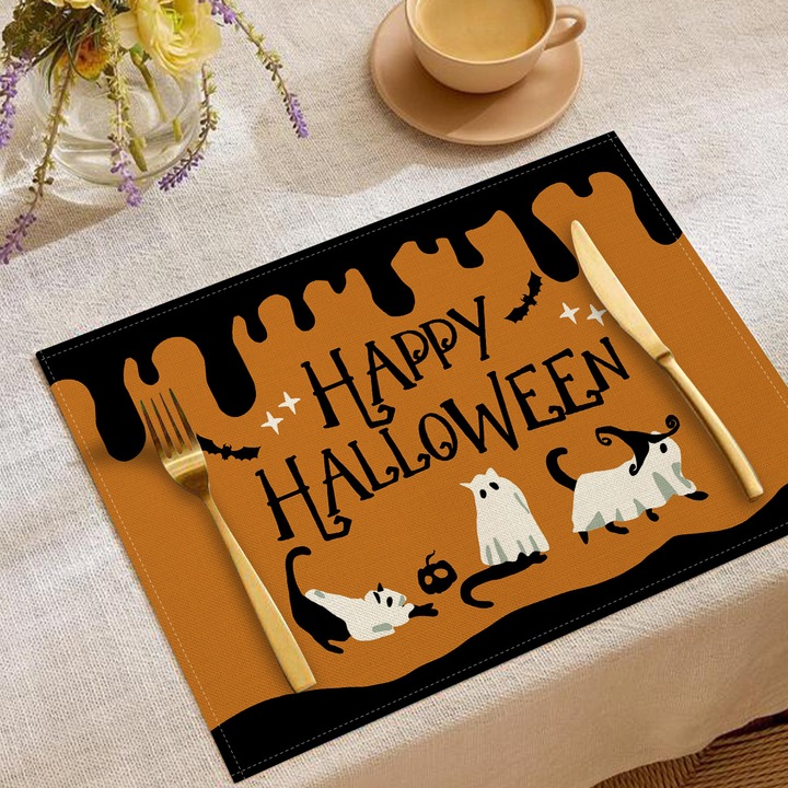 Set de servete si naproane Halloween, design din in, izolatie termica, multicolor, YMCD-22
