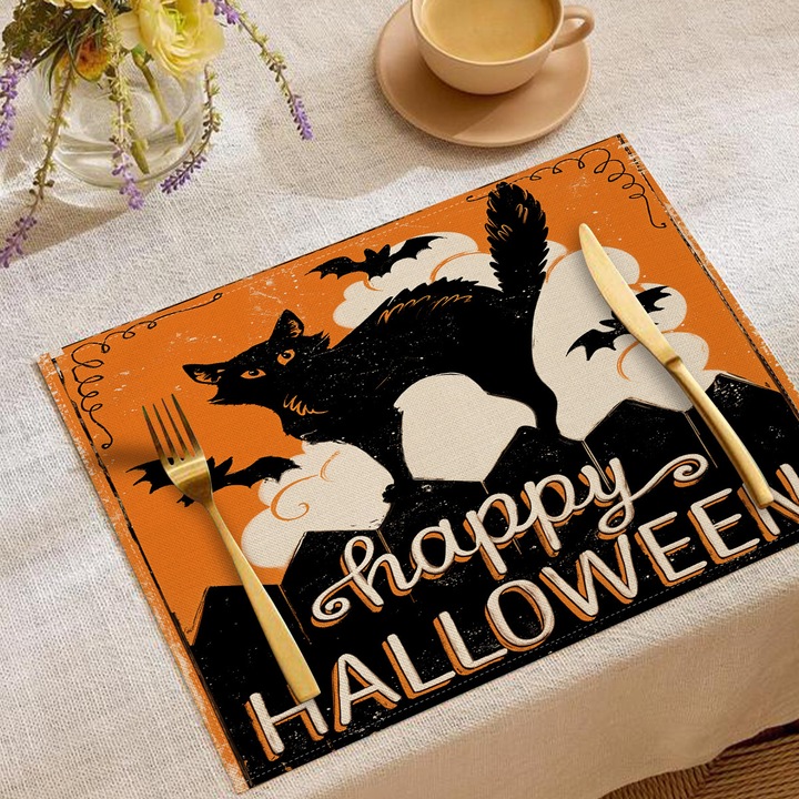 Set de servete si naproane Halloween, design din in, izolatie termica, YMCD-33