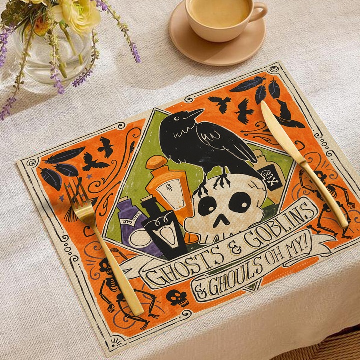 Set de servete si naproane Halloween, design din in, izolatie termica, 30x45cm