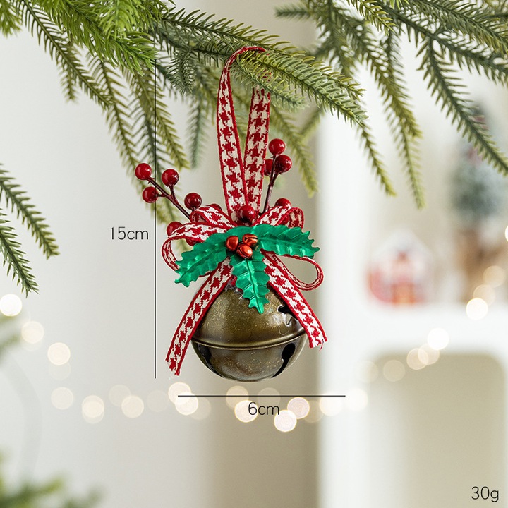 Ornament Craciun cu funda si clopotel, pandantiv pentru brad, design rotund bronz, decoratiuni de sarbatori
