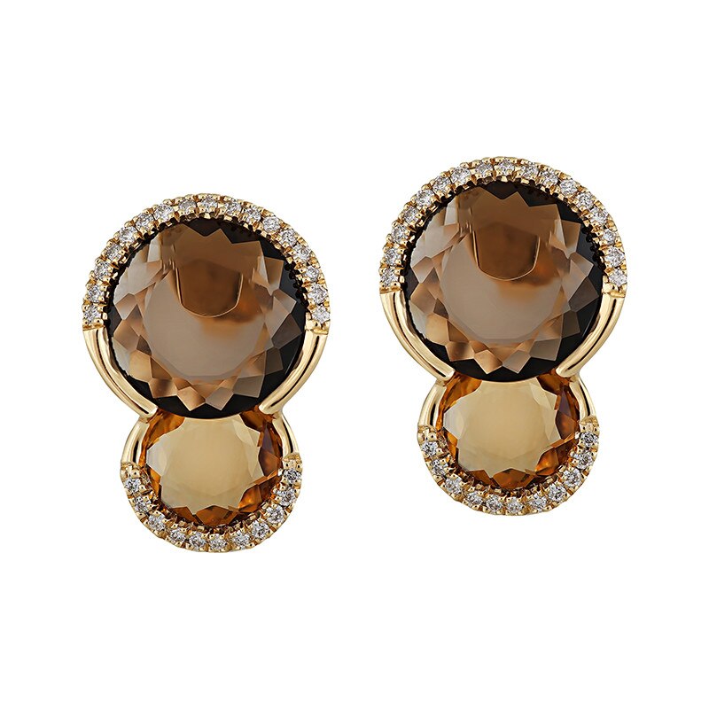Cercei Deruvo Aur 18k Diamante, Citrin, Quartz Fumuriu E3367SMQCT-Y