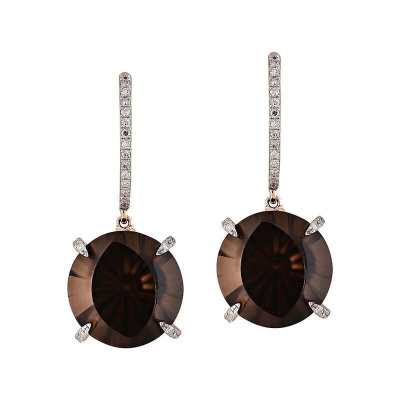 Cercei Deruvo Aur 18k Diamante, Quartz Fumuriu E31488-R