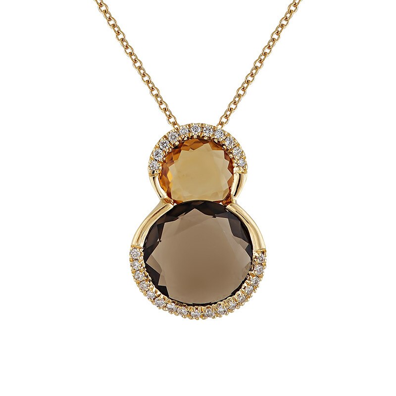 Pandantiv cu Lant Deruvo Aur 18k Diamante, Citrin, Quartz Fumuriu, Ajustabil 40-45 P301145SMQCT-Y
