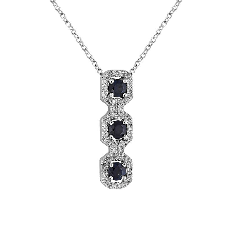 Pandantiv cu Lant Deruvo Aur 18k Diamante, Safire, Ajustabil 40-45 P29385-W