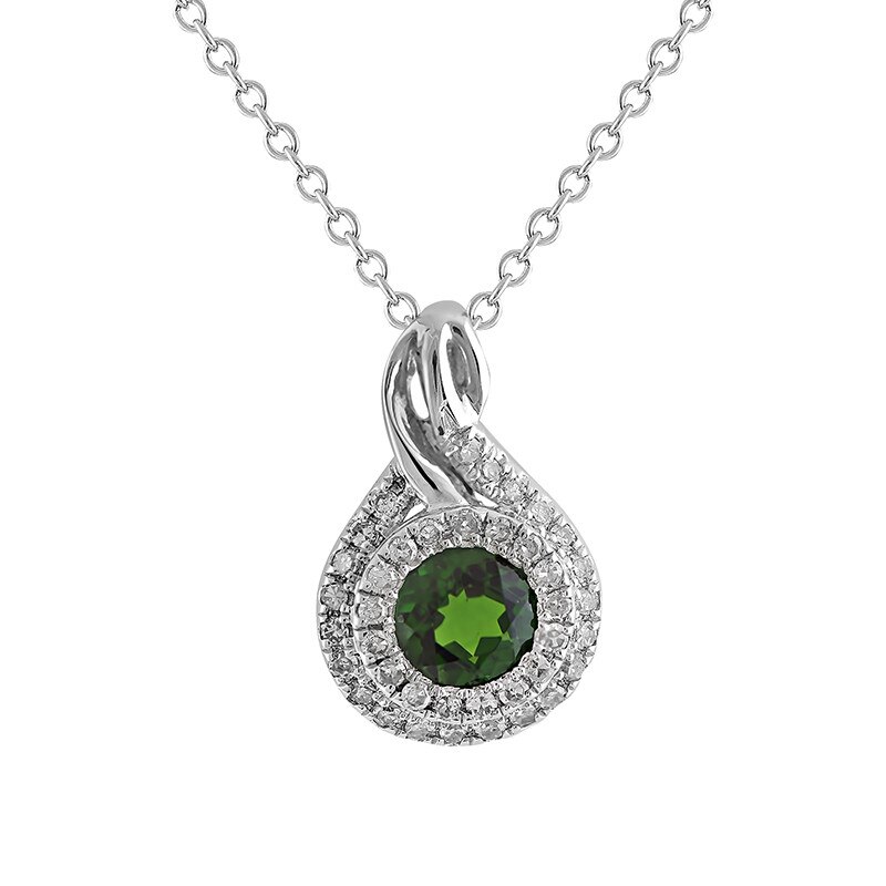Pandantiv cu Lant Deruvo Aur 18k Diamante, Diopsid, Ajustabil 40-45 P31246-W