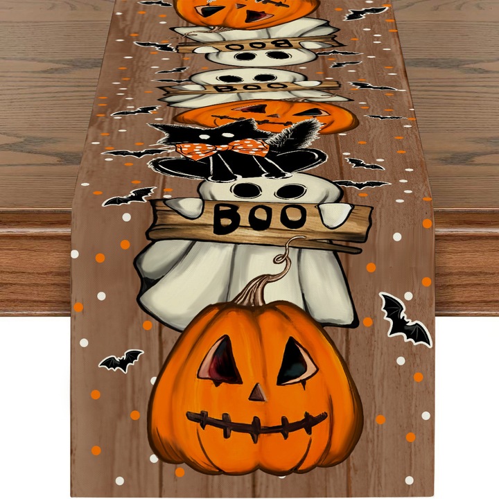 Halloween asztali futó, 33x180cm, vízálló, len/pamut