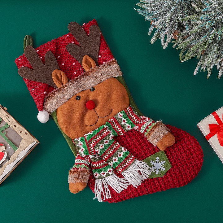 Sac de cadou de Craciun, design ren, set de decoratiuni pentru fereastra