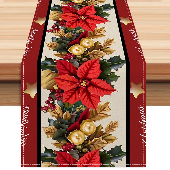 Fete de masa, design tematic dublu Craciun si Thanksgiving, culori calde, 33x180cm