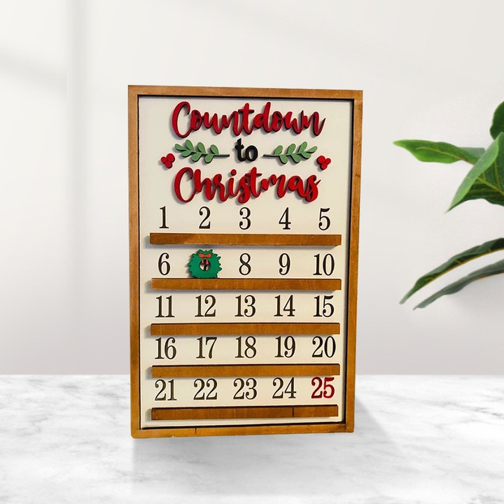Calendar de Advent din lemn, figurine si decoratiuni Craciun, design creativ, 210155C
