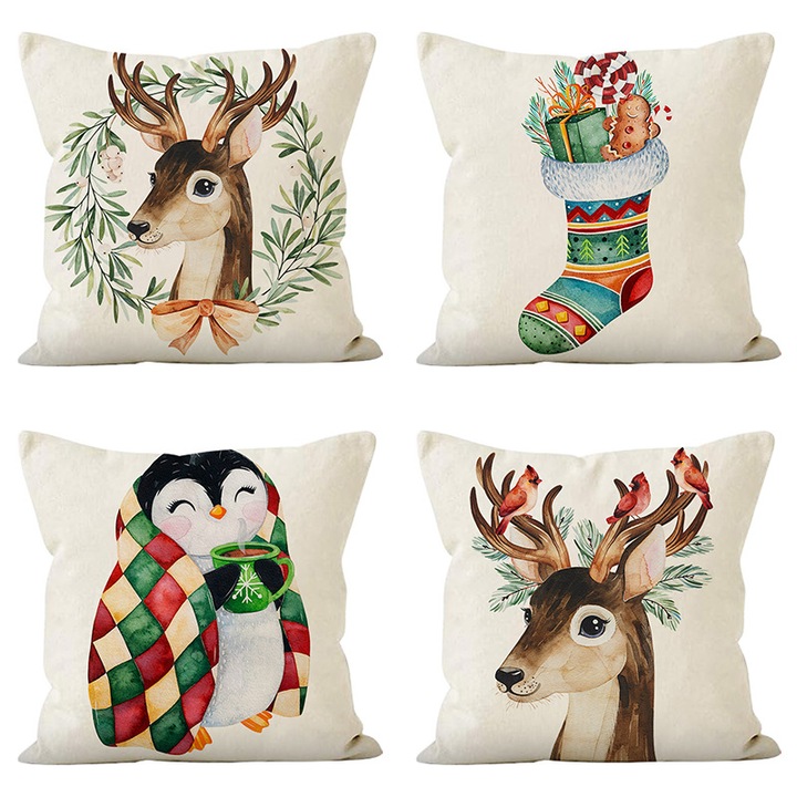 Fete de perna set, elemente clasice de Craciun, ciorapi de Craciun, reni, 45x45cm