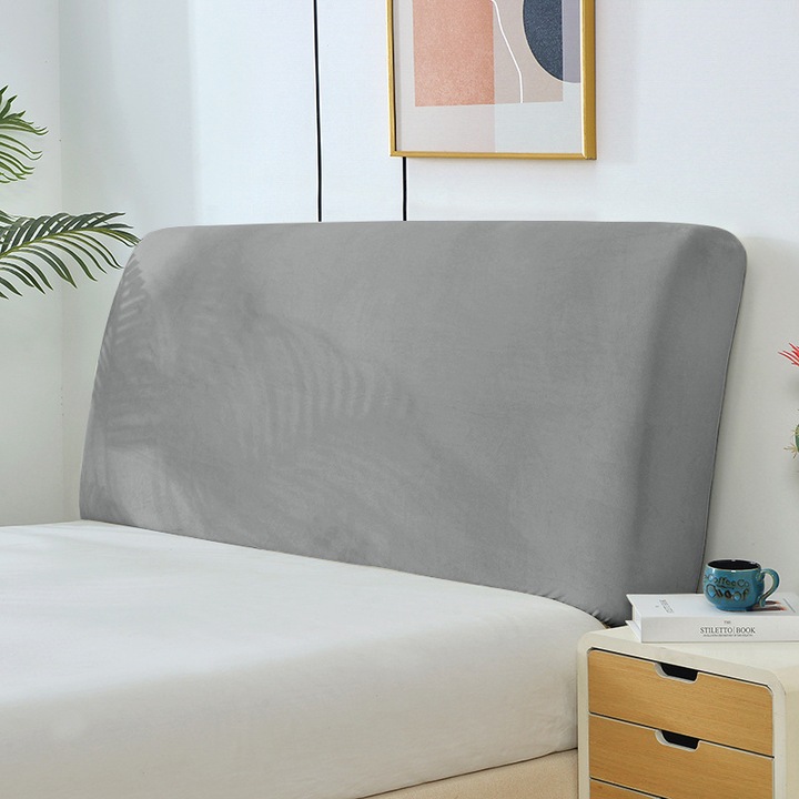 Husa pentru tablie pat Queen, elastica, protectie impotriva prafului, gri deschis, 1.5 metri