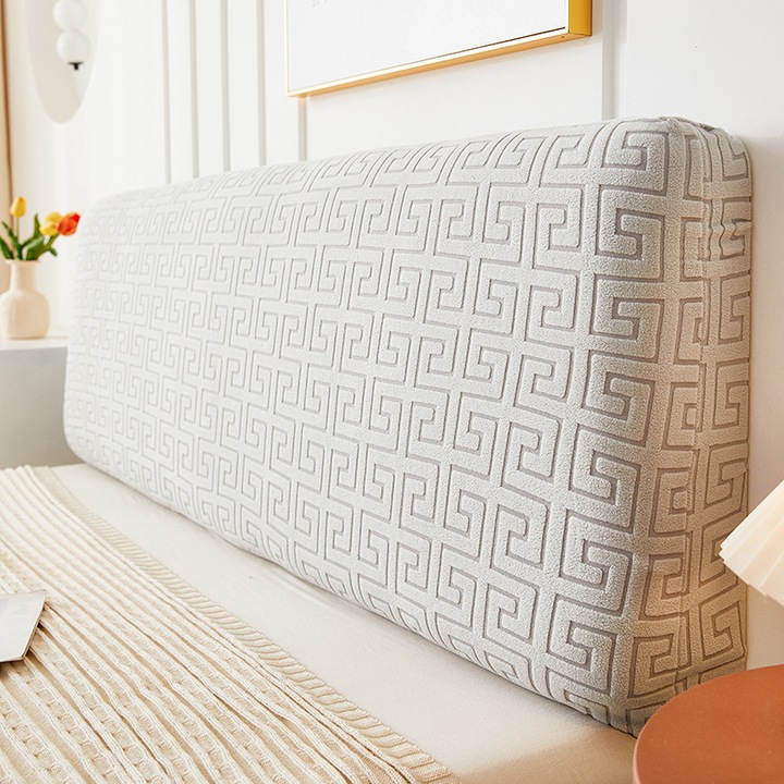 Husa elastica pentru tablie pat king-size, jacquard, protectie impotriva prafului, gri deschis, 200cm