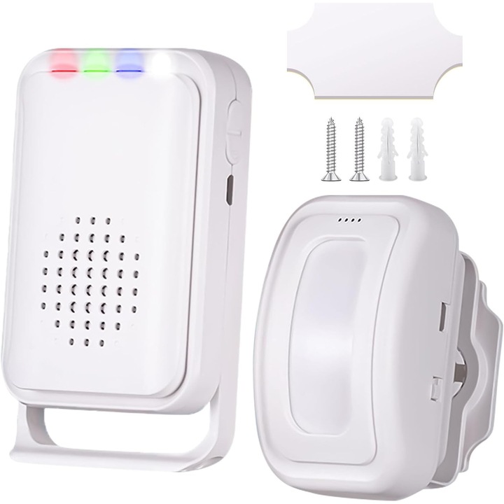 Alarma cu detector de miscare, detector de miscare cu sonerie pentru usa pentru intrarea in magazin, pasaj, detector de alarma wireless pentru exterior, alarma wireless pentru casa, 1 senzor si 1 receptor