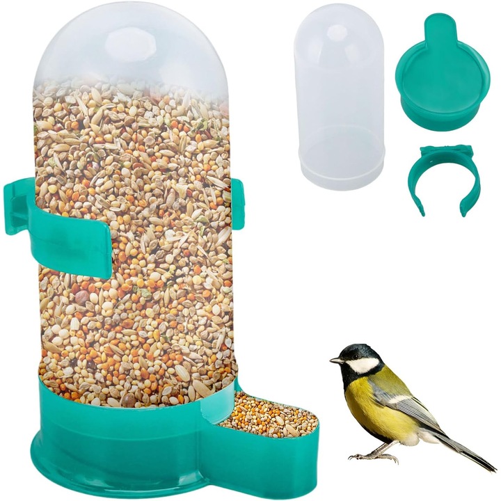 Adapatoare automata pentru pasari, set complet, plastic, 800ml, verde