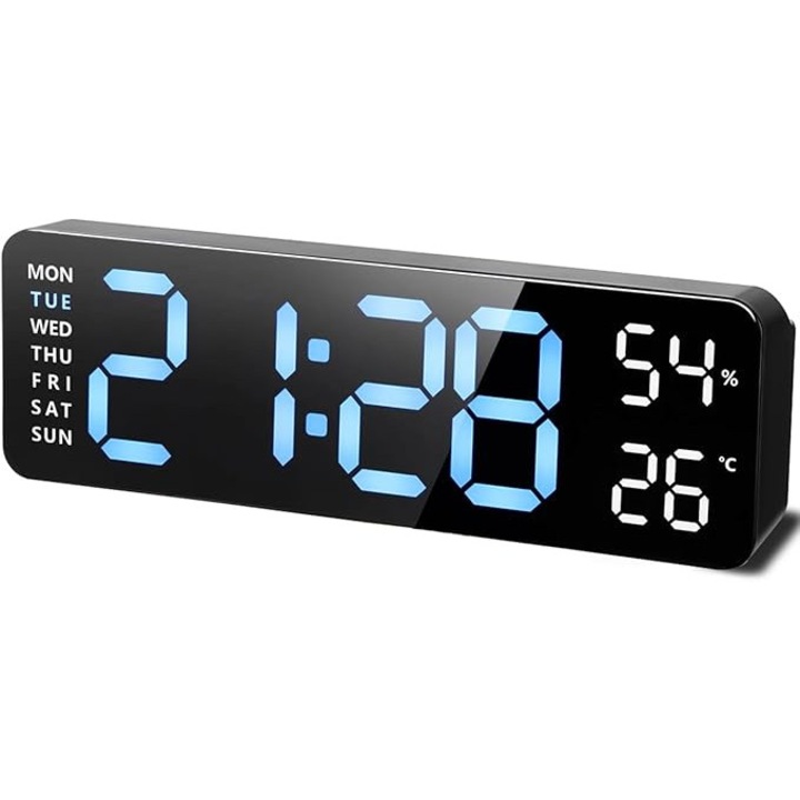Ceas digital multifunctional cu LED, indicator de temperatura, 2 moduri de alarma, 30x10cm