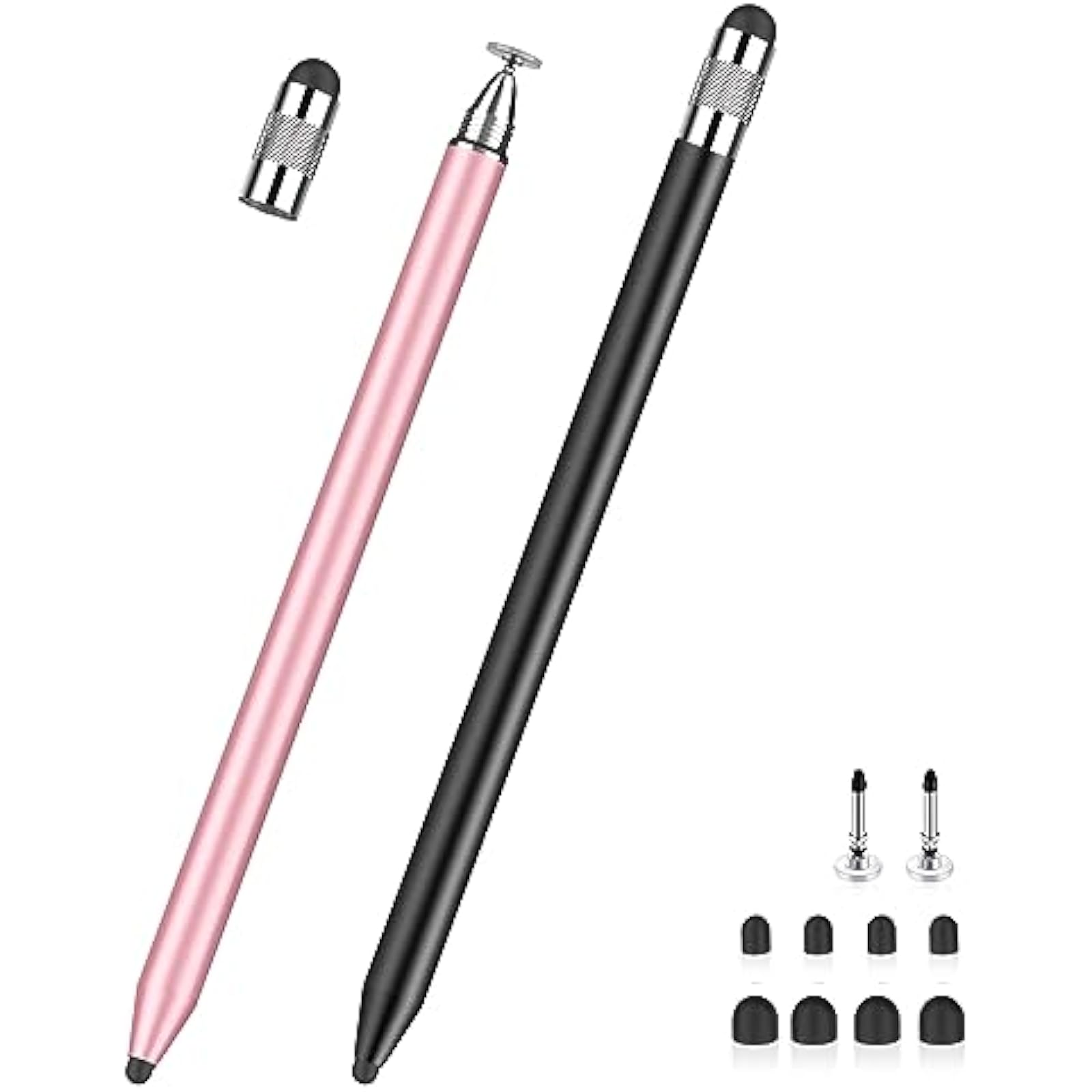 Stylus 3-in-1, capacitiv, doua dimensiuni varfuri din cauciuc, disc ...