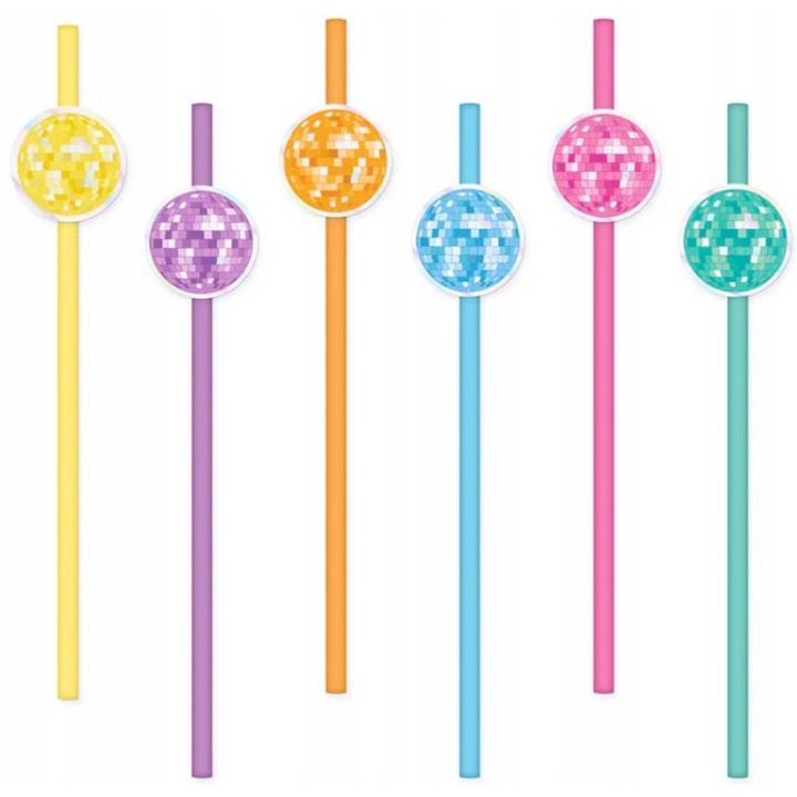 Хартиени сламки, цветни, диско ретро дизайн, 6 бр., многоцветни - PartyPal