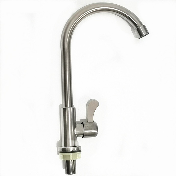 Baterie sanitara, inox, cu aerator, pentru apa rece, argintie, pentru bucatarie