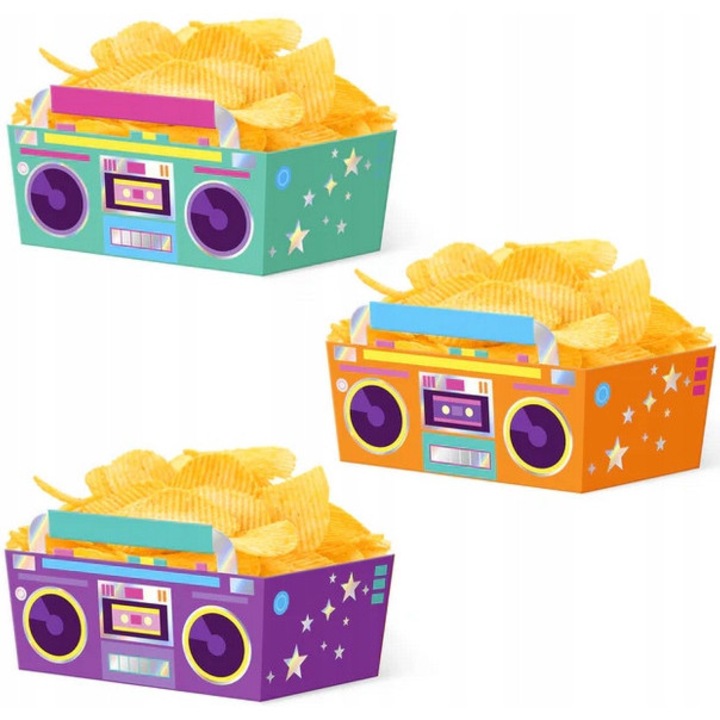 PARTYPAL Retro Disco ételtároló dobozok, többszínű, 15x10x8cm, 3 darabos készlet