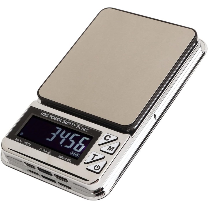 Cantar de bucatarie digital, 1kg 0.01g, portabil, cu capac pliabil, cu geanta de depozitare