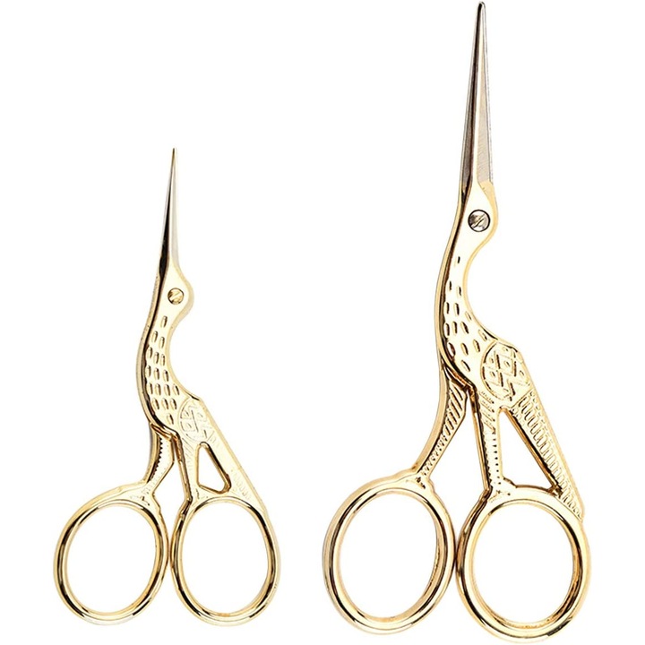 Set de foarfece pentru broderie in forma de stork, otel inoxidabil, 4.5"x1.9" si 3.7"x1.6"