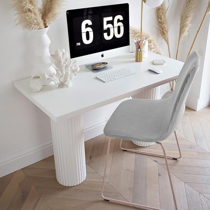 Set huse scaune, jacquard, elastic, gri argintiu, 4 piese