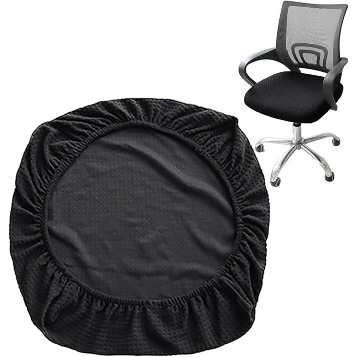 Set 6 huse elastice pentru scaune de birou, poliester, negru, 45x48cm