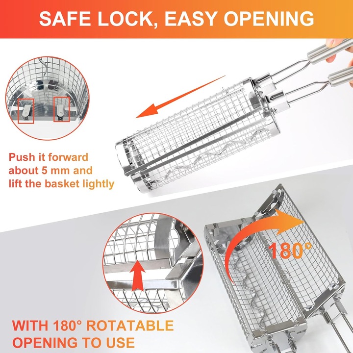 Set de 2 ustensile gratar din otel inoxidabil, cu design cu capac si manere detasabile, dimensiuni mari si mici