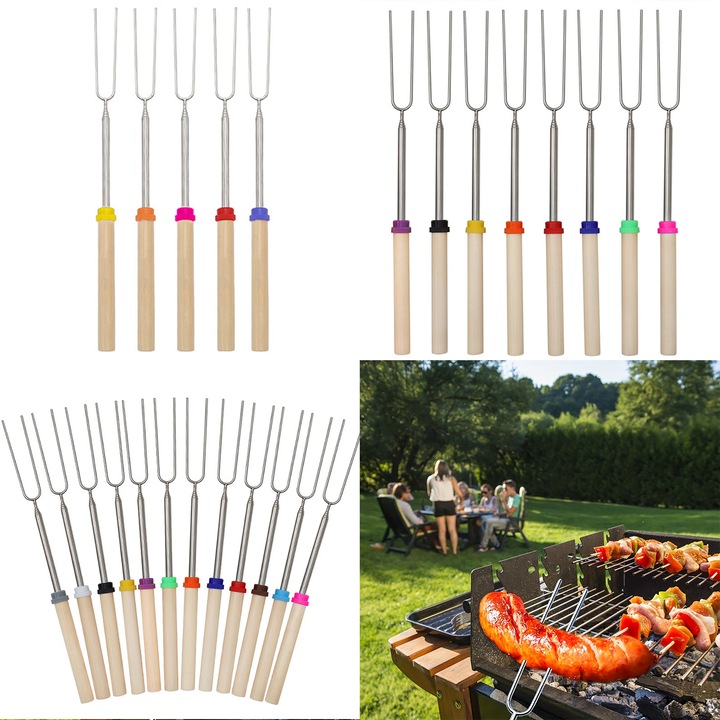 Set 8 Ustensile Gratar, Furculite Telescopice din Otel Inoxidabil, 31-81cm, Multicolor