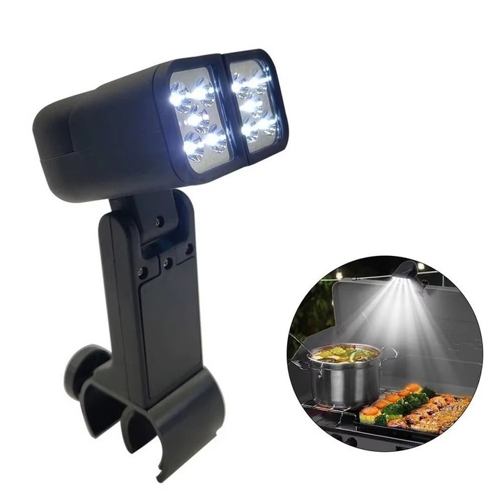 Lampa de gratar cu 2 capete, 10 LED-uri, rezistenta la caldura si apa, neagra, 7x3.1inch