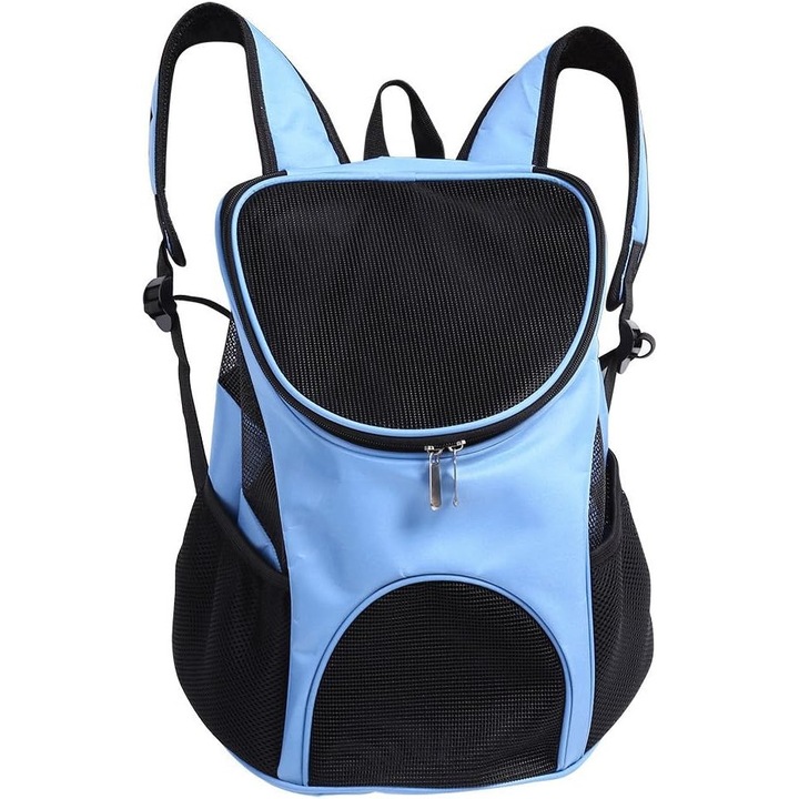 Rucsac pentru caini, transport, 25x30x35cm, capacitate 3kg, albastru deschis, cu buzunare laterale