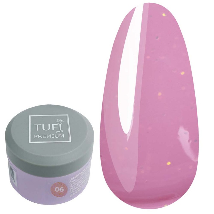 Körömépítő zselé TUFI profi Builder Gel UV/LED 06 Rózsaszín csillámmal 30 ml