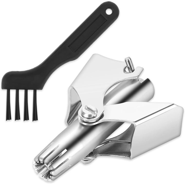 Trimmer pentru nas din otel inoxidabil, cu perii pentru nas si urechi, 2 buc