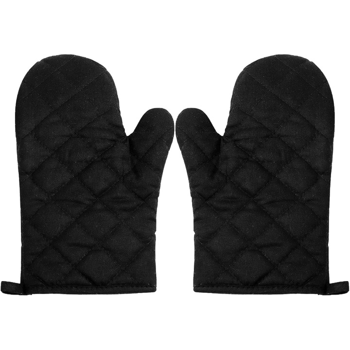 Manusi de bucatarie, set de 2 piese, manusi negre, rezistente la caldura, dimensiune unisex