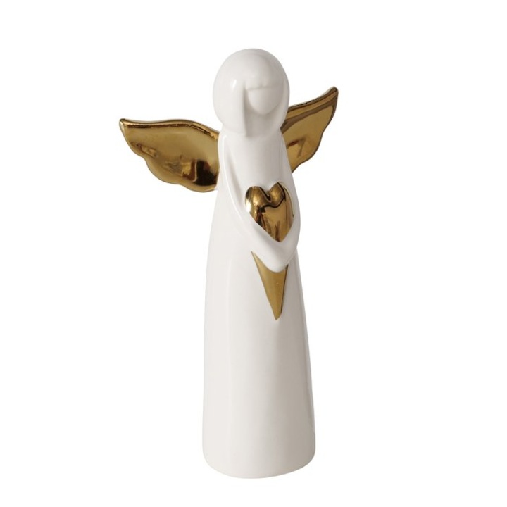 Angyal figura, fehér/arany szárnyak, 14.8 cm