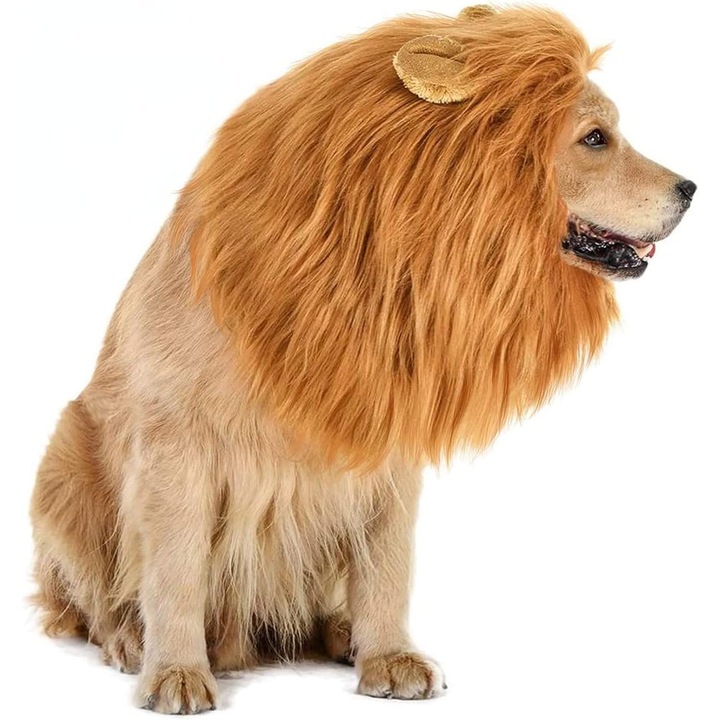 Costum pentru caini cu coama de leu, marime mare, culoare bej deschis, pentru caini de talie medie si mare