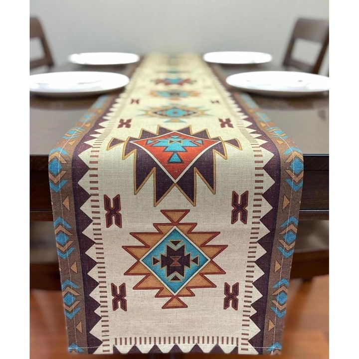 Fete de masa, 70x13in, model geometric sudic, multicolor, din in/poliester