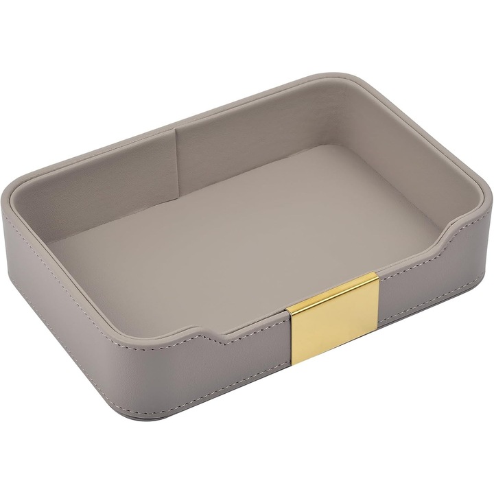 Suport articole birou, organizator birou din piele, gri, multifunctional, rezistent la apa si zgarieturi