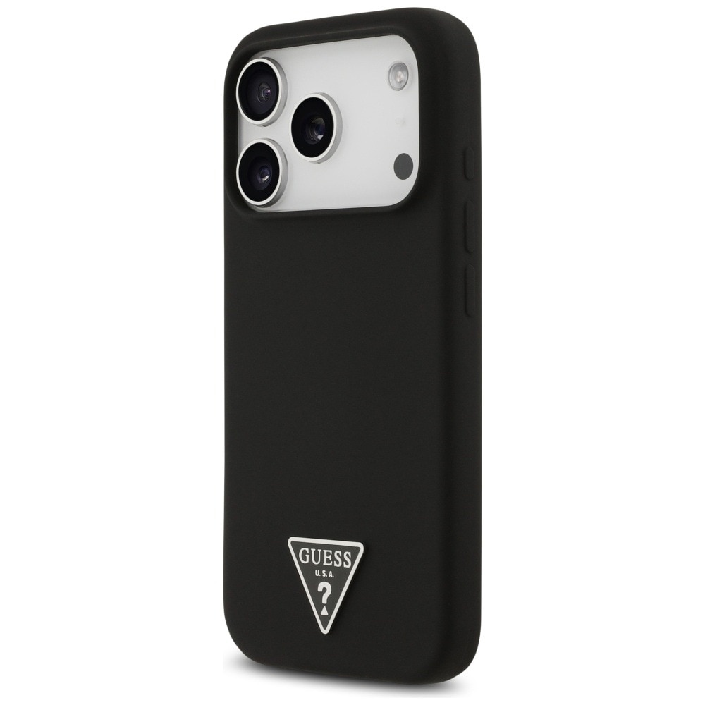 Husa pentru Apple iPhone 17 Pro Max, Guess, Silicone Triangle Logo MagSafe, Incarcare wireless, Interior din microfibra, Negru