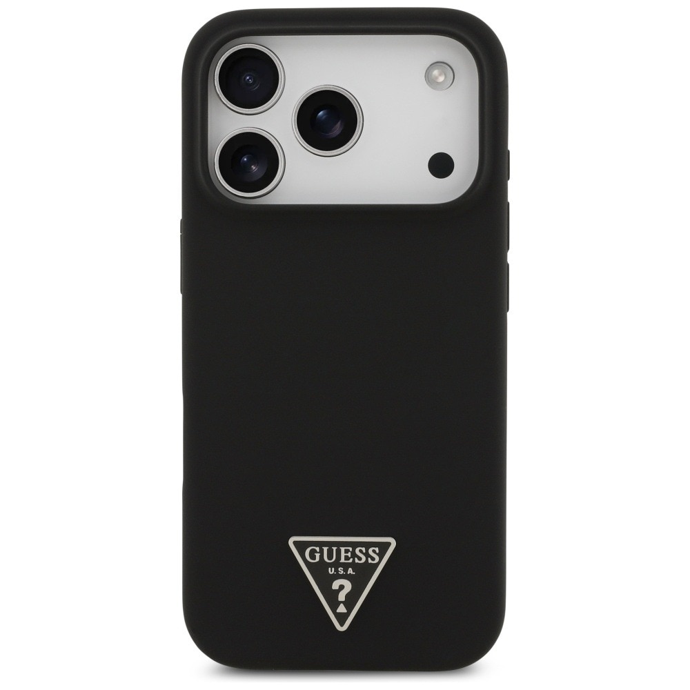 Husa pentru Apple iPhone 17 Pro Max, Guess, Silicone Triangle Logo MagSafe, Incarcare wireless, Interior din microfibra, Negru
