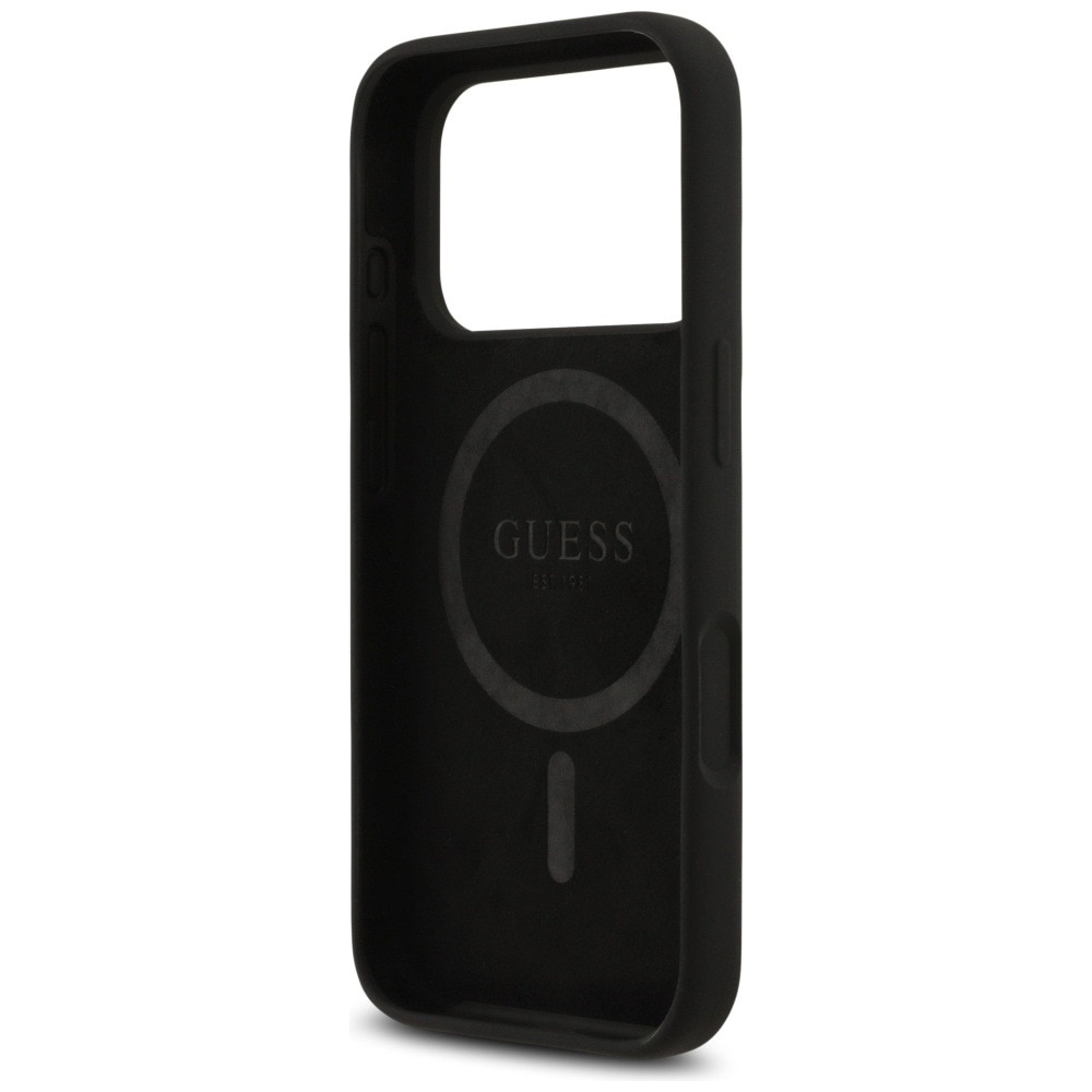 Husa pentru Apple iPhone 17 Pro Max, Guess, Silicone Triangle Logo MagSafe, Incarcare wireless, Interior din microfibra, Negru