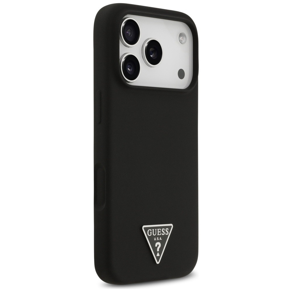 Husa pentru Apple iPhone 17 Pro Max, Guess, Silicone Triangle Logo MagSafe, Incarcare wireless, Interior din microfibra, Negru