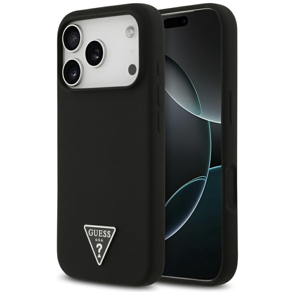 Husa pentru Apple iPhone 17 Pro Max, Guess, Silicone Triangle Logo MagSafe, Incarcare wireless, Interior din microfibra, Negru